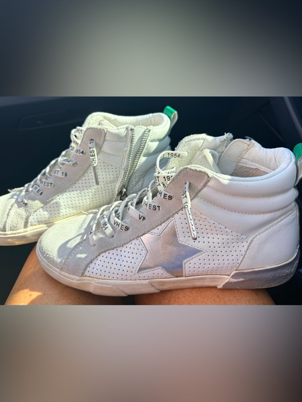 Vintage Havana White High-Top Sneakers with Silver Star Accent